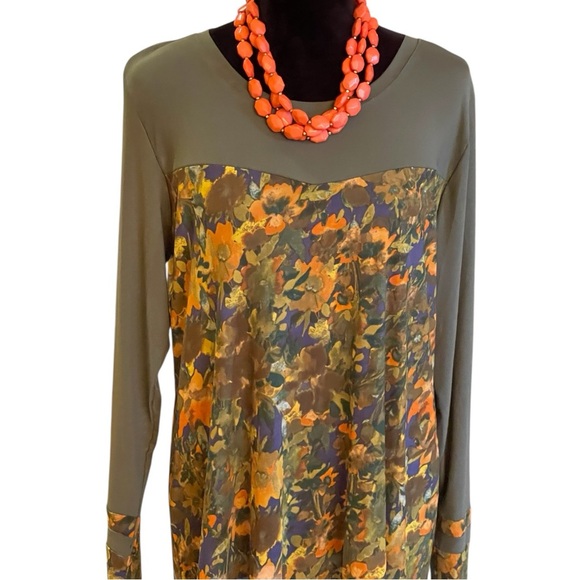 🔥SALE🔥LOGO LAYERS BY LORI GOLDSTEIN SHEER MESH LONG SLEEVE PRINT TOP SZ L - Picture 1 of 12